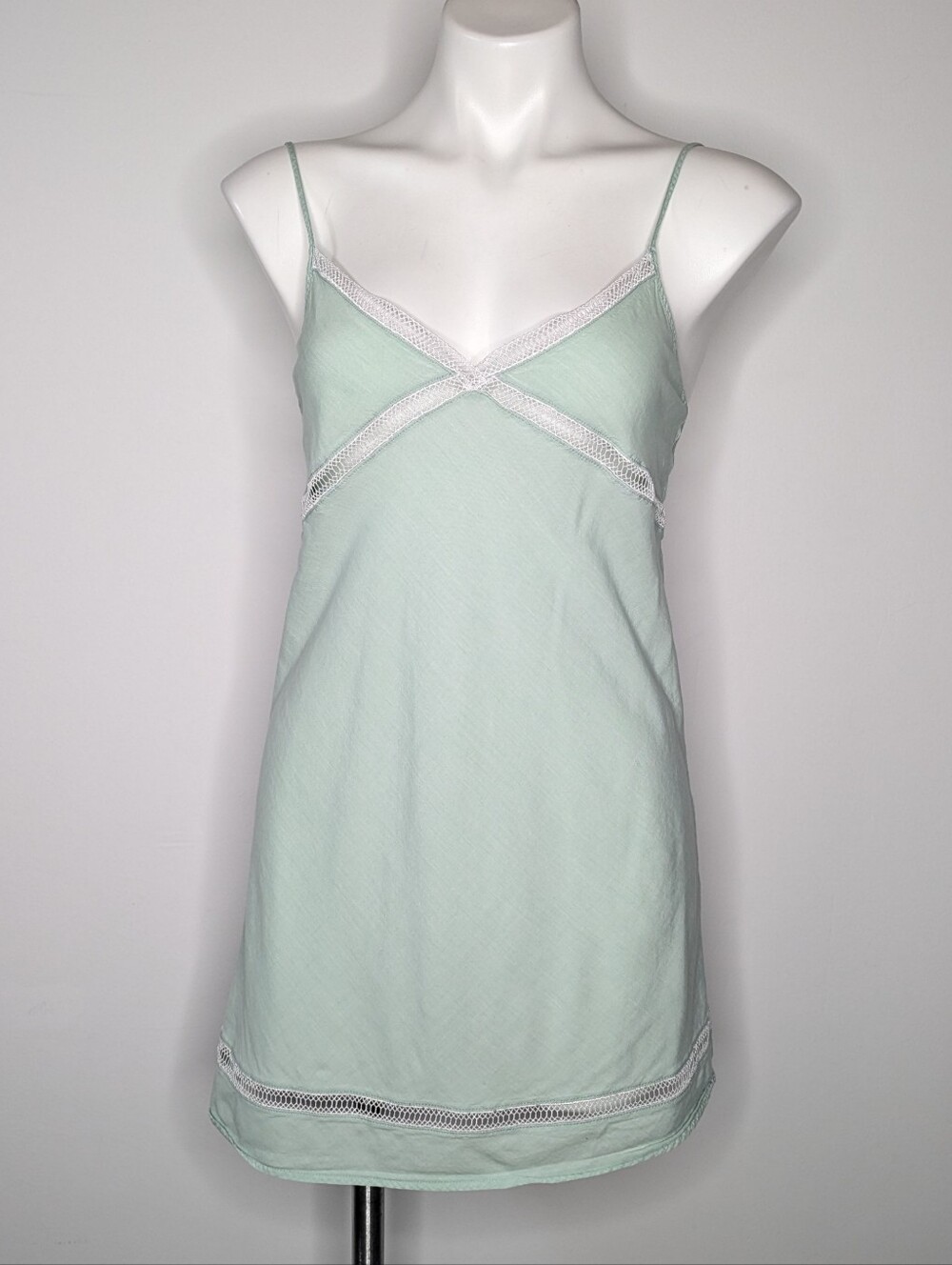 Victoria's Secret Mint Green White Lace Spaghetti Strap V Neck Slip Dress XS